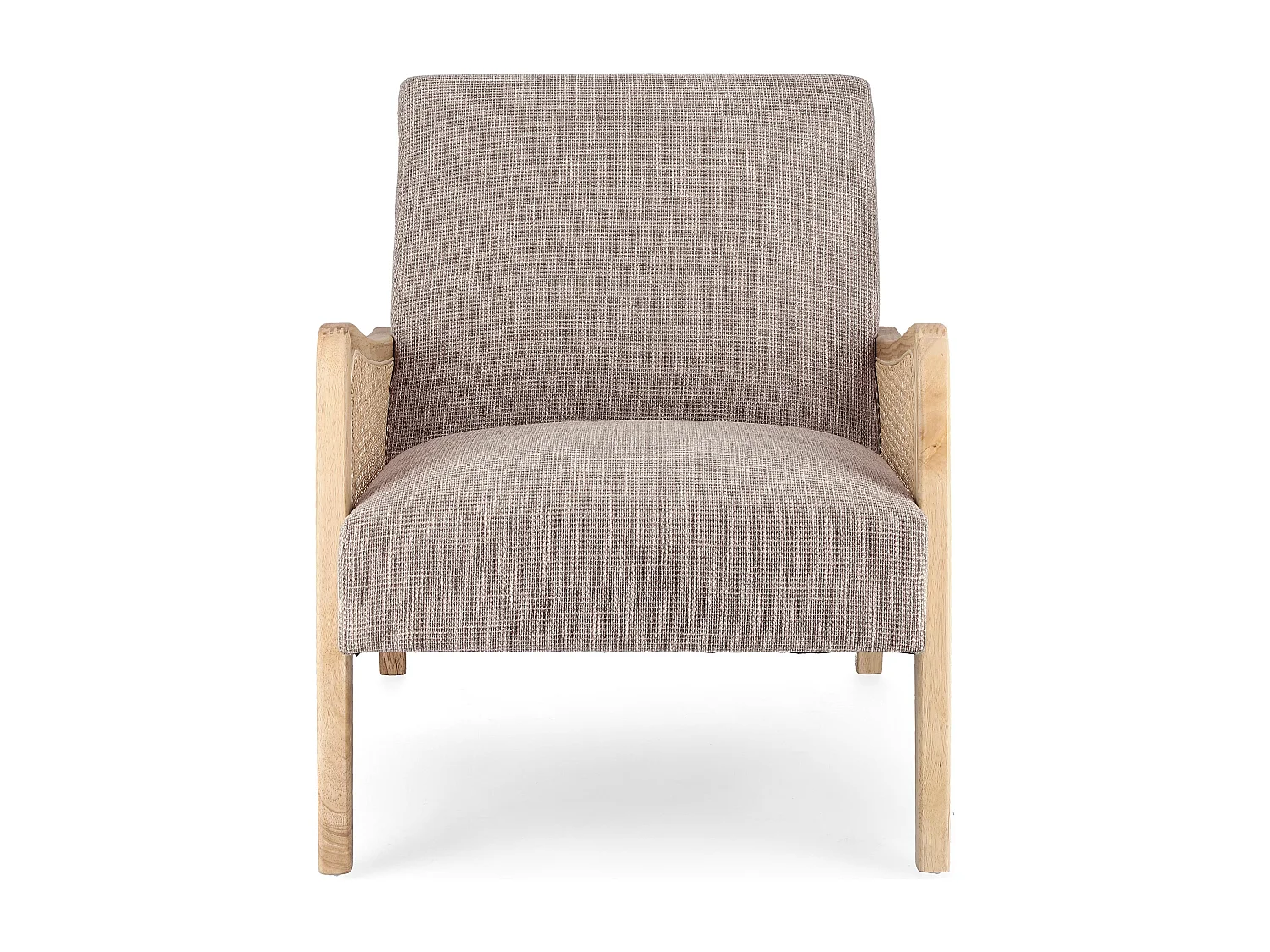 Fauteuil en bois de pin et rotin assise tissu gris Denvar 68cm