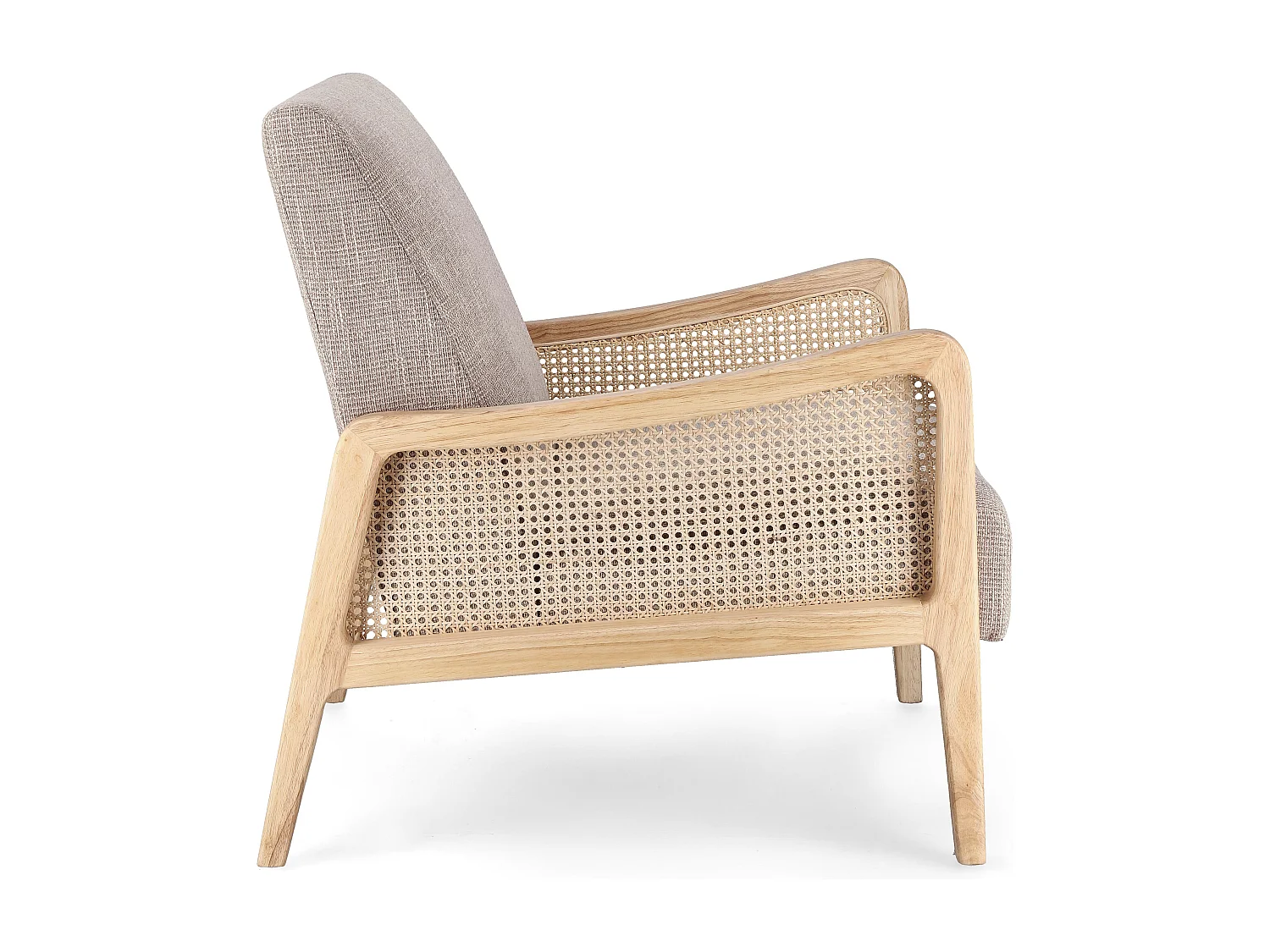 Fauteuil en bois de pin et rotin assise tissu gris Denvar 68cm