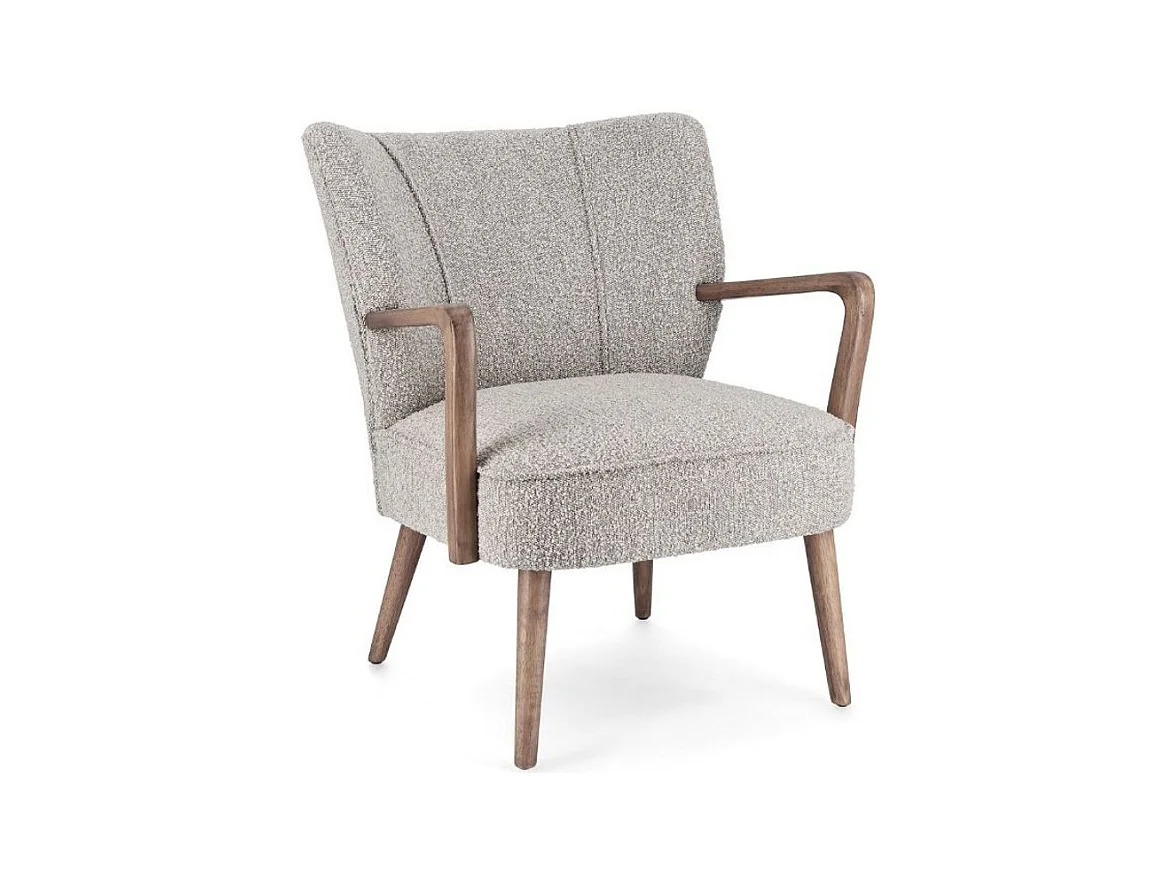 Fauteuil tissu gris effet laine et bois de hévéa Ritaz