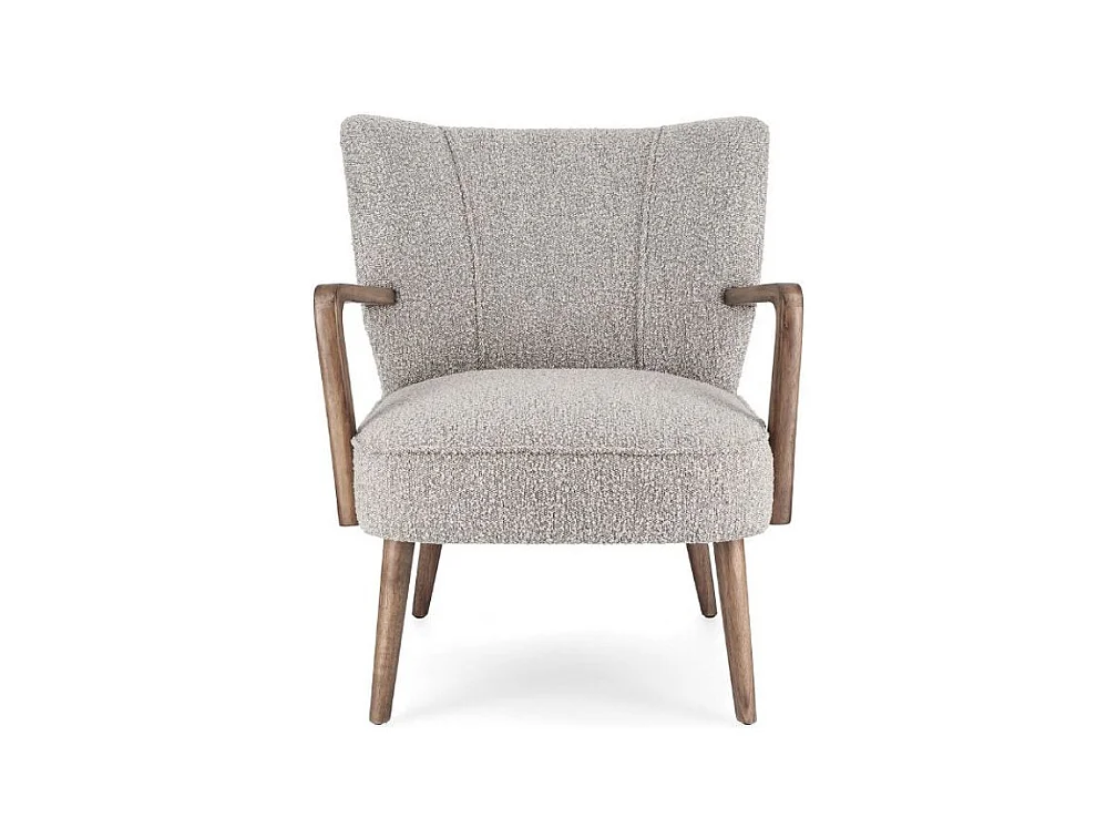 Fauteuil tissu gris effet laine et bois de hévéa Ritaz