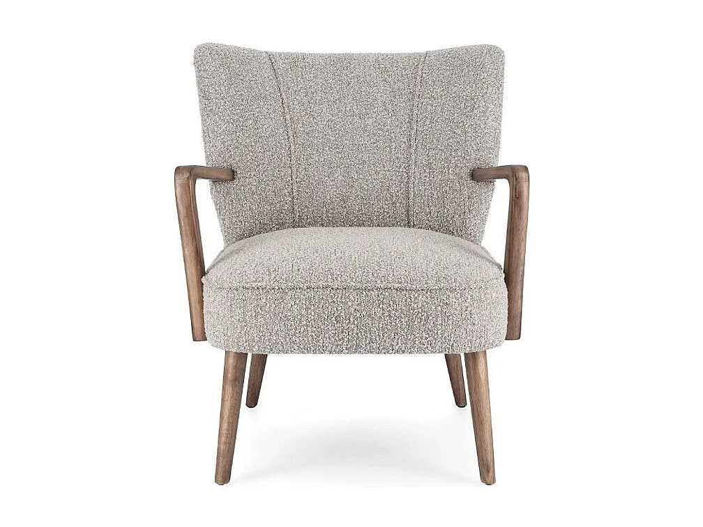 Sillón Ritaz de tela efecto lana gris y madera de caucho