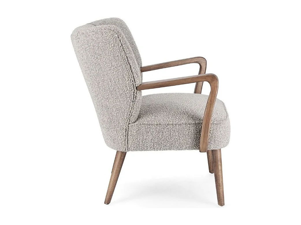 Sillón Ritaz de tela efecto lana gris y madera de caucho