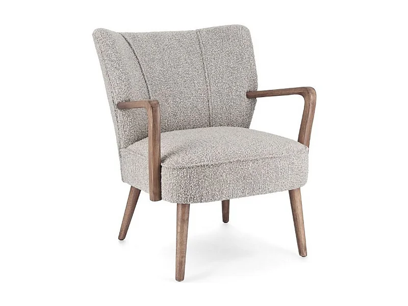 Fauteuil tissu gris effet laine et bois de hévéa Ritaz