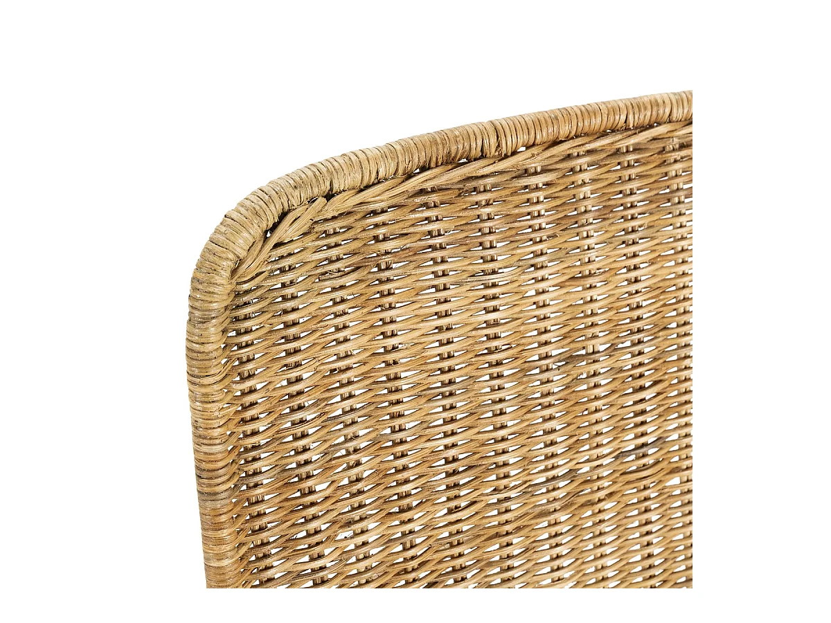 DRIZO design fauteuil in natuurlijk riet met zwarte metalen poten – binnen en buiten