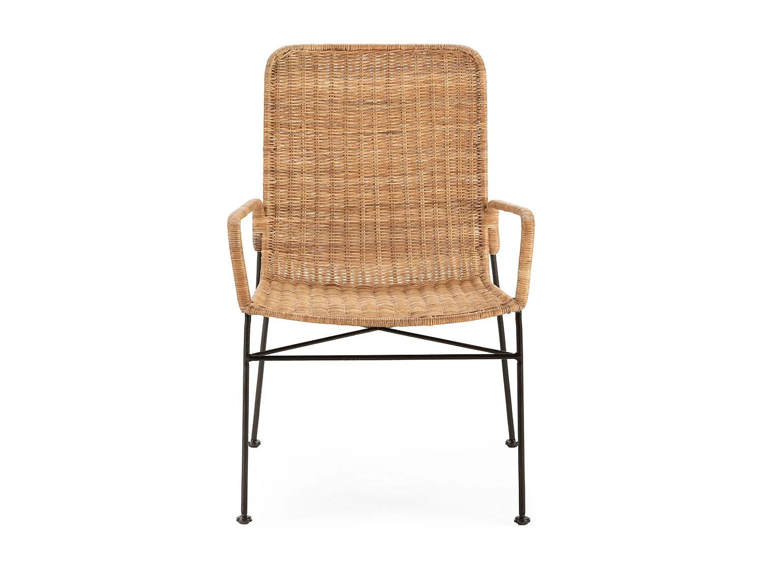 Fauteuil design en osier naturel et pieds métal noir DRIZO– intérieur et extérieur