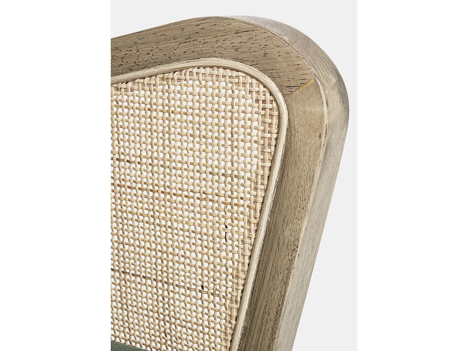 Fauteuil en bois naturel et rotin assise velours vert Rucha 64cm