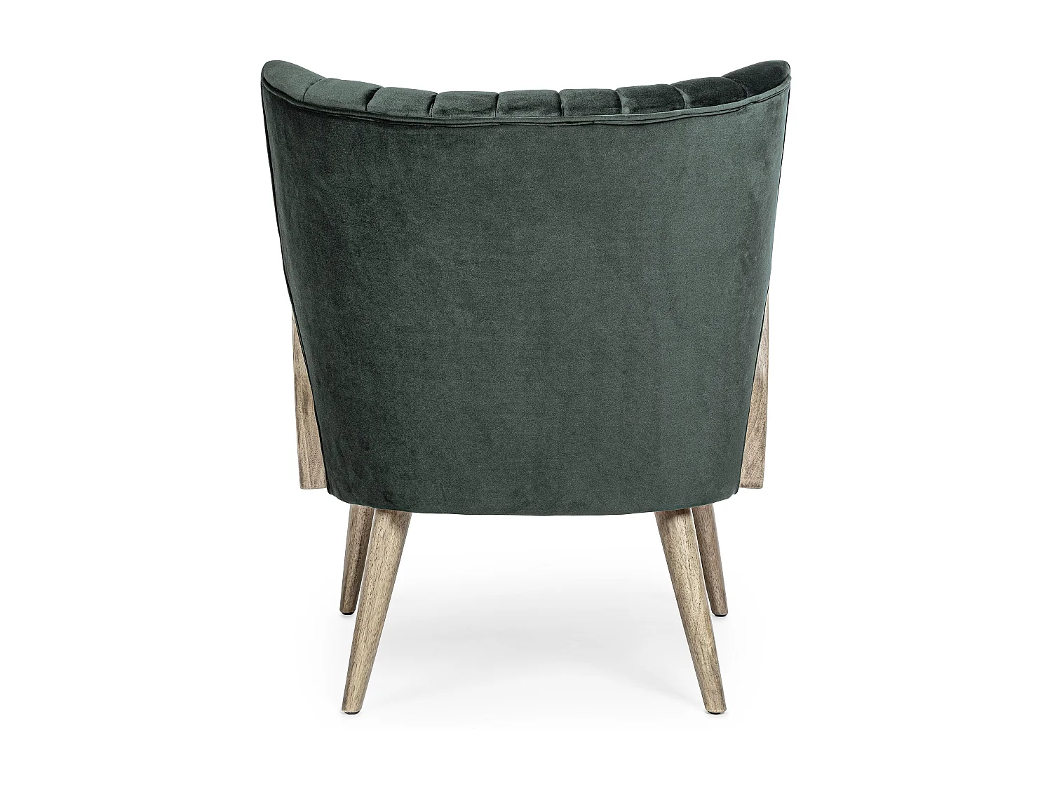 Fauteuil en bois naturel et rotin assise velours vert Rucha 64cm