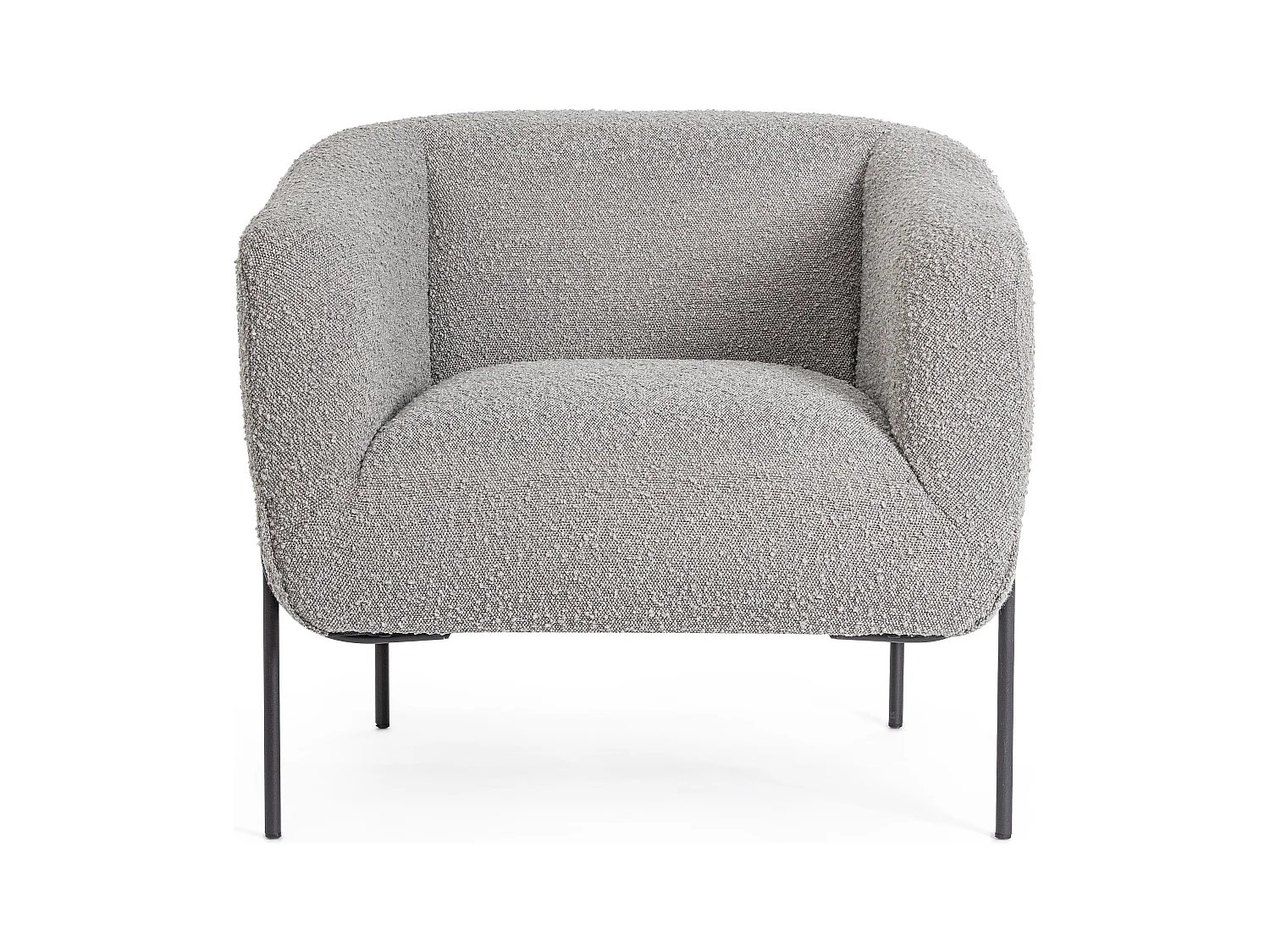Fauteuil moderne tissu doux bouclé gris et pieds acier noir Klody 78cm