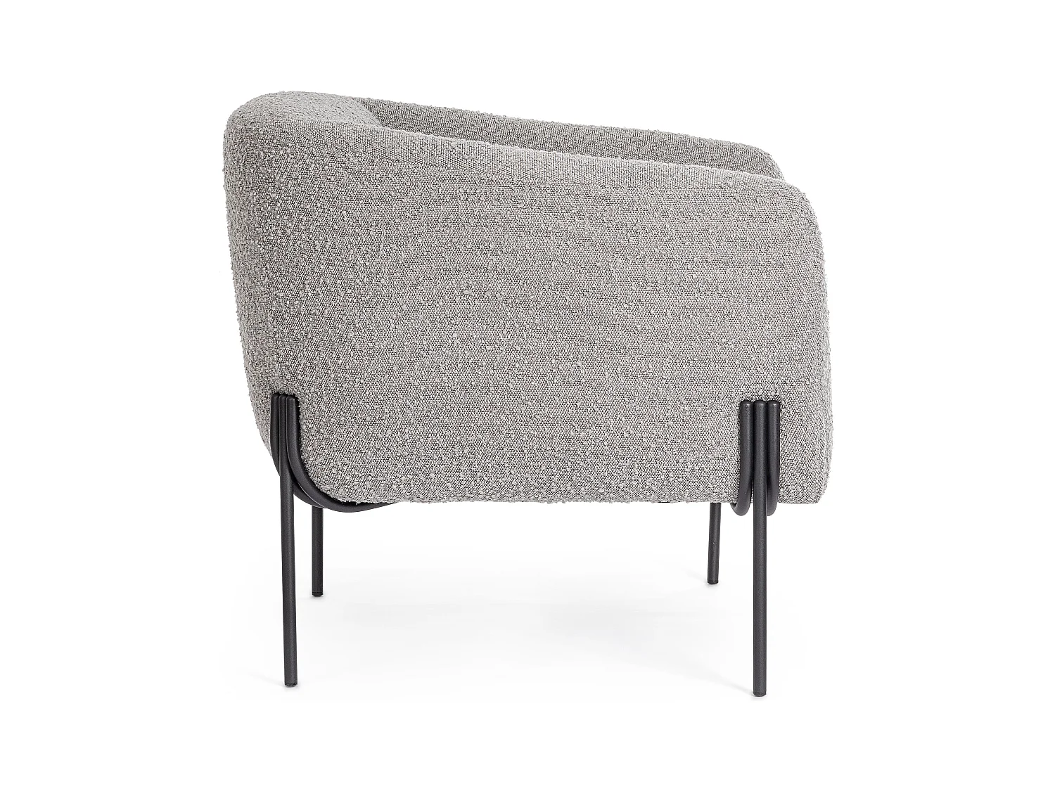 Fauteuil moderne tissu doux bouclé gris et pieds acier noir Klody 78cm