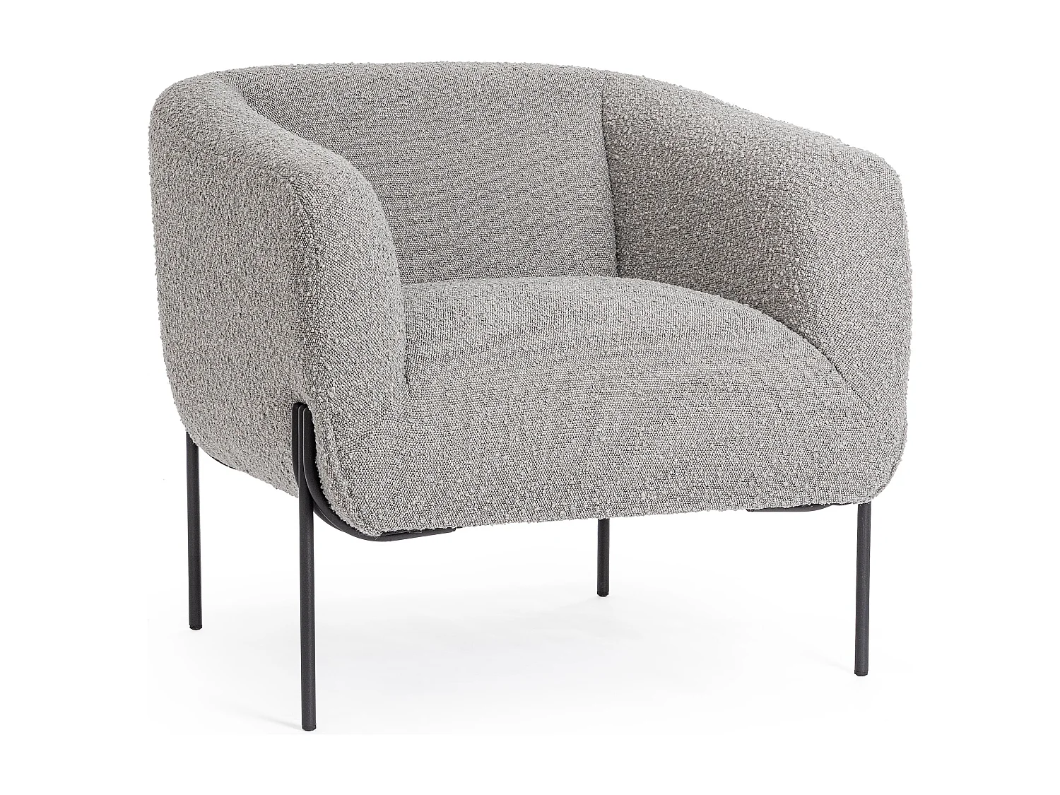 Fauteuil moderne tissu doux bouclé gris et pieds acier noir Klody 78cm