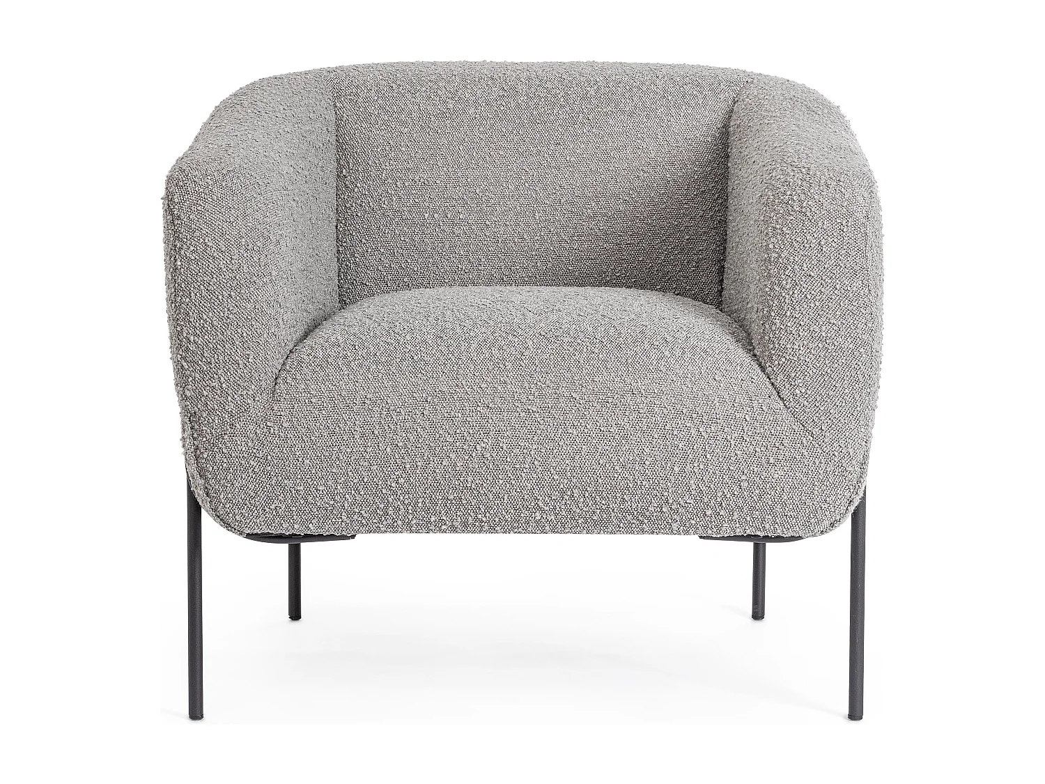 Fauteuil moderne tissu doux bouclé gris et pieds acier noir Klody 78cm