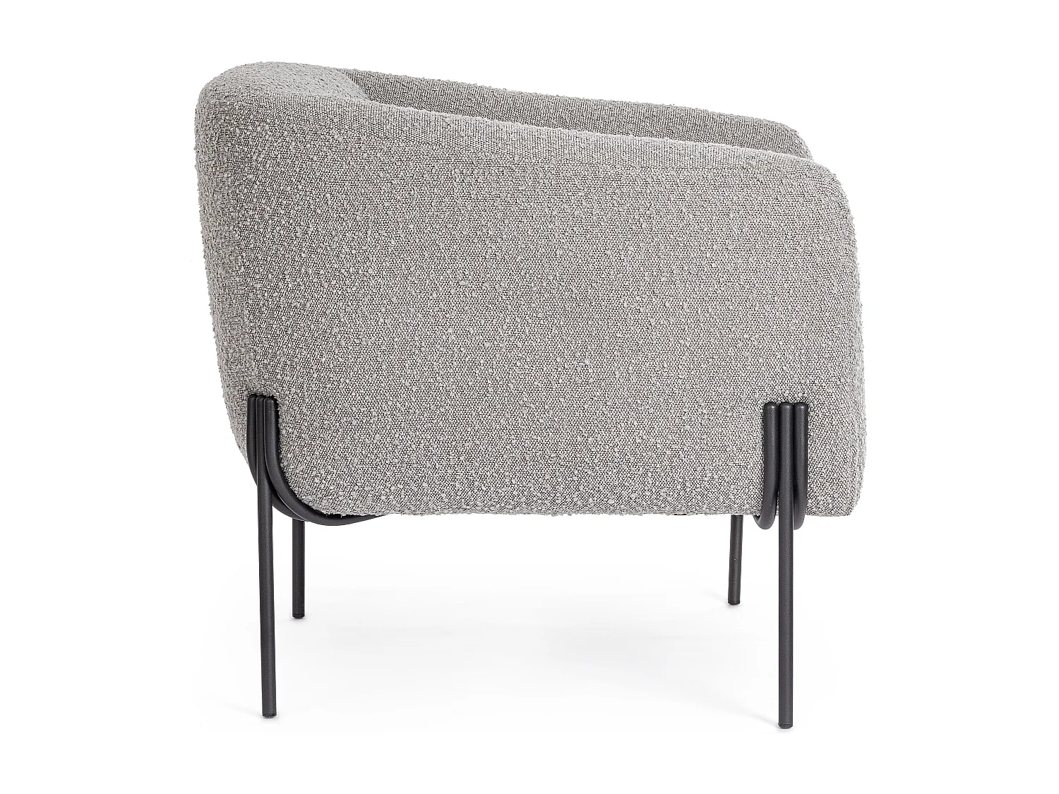 Fauteuil moderne tissu doux bouclé gris et pieds acier noir Klody 78cm