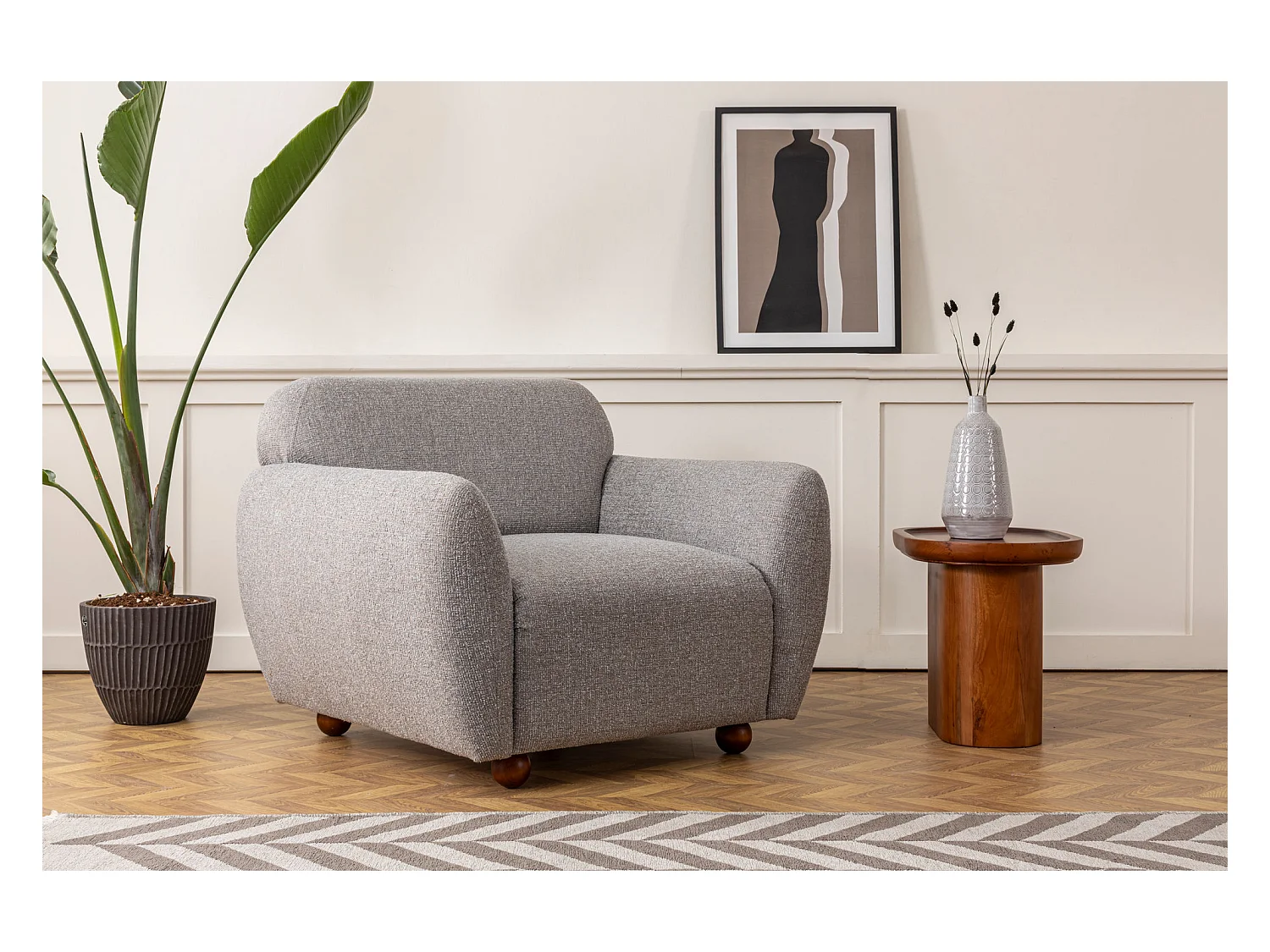 Fauteuil moderne tissu gris clair Kelly 90cm