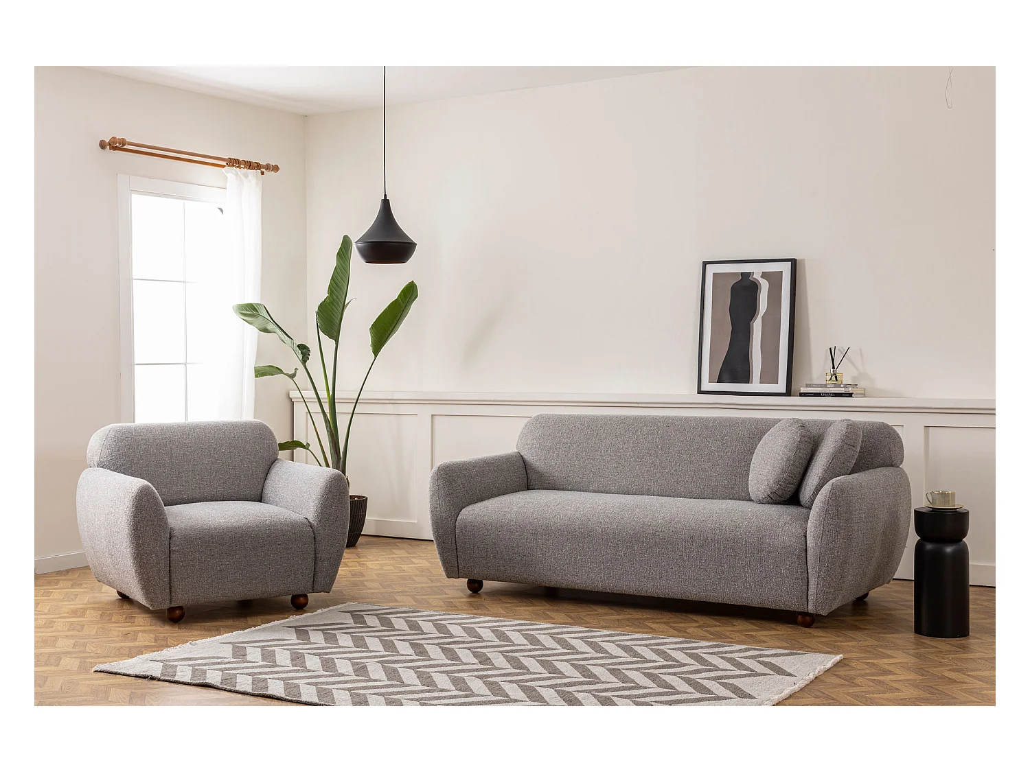 Fauteuil moderne tissu gris clair Kelly 90cm
