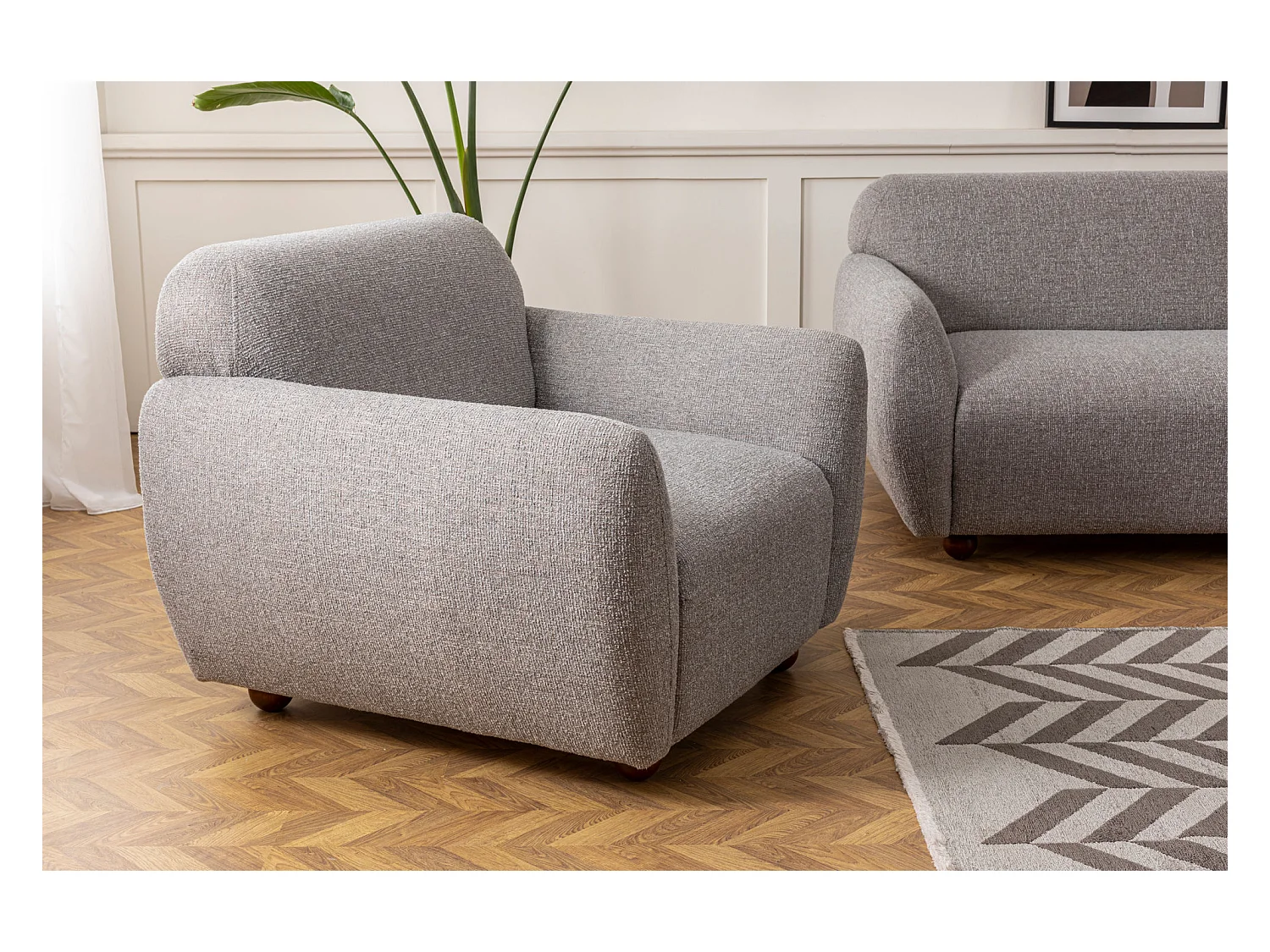 Fauteuil moderne tissu gris clair Kelly 90cm