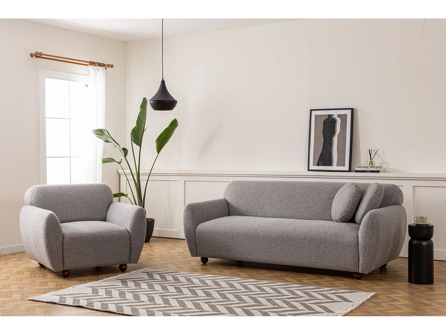 Fauteuil moderne tissu gris clair Kelly 90cm