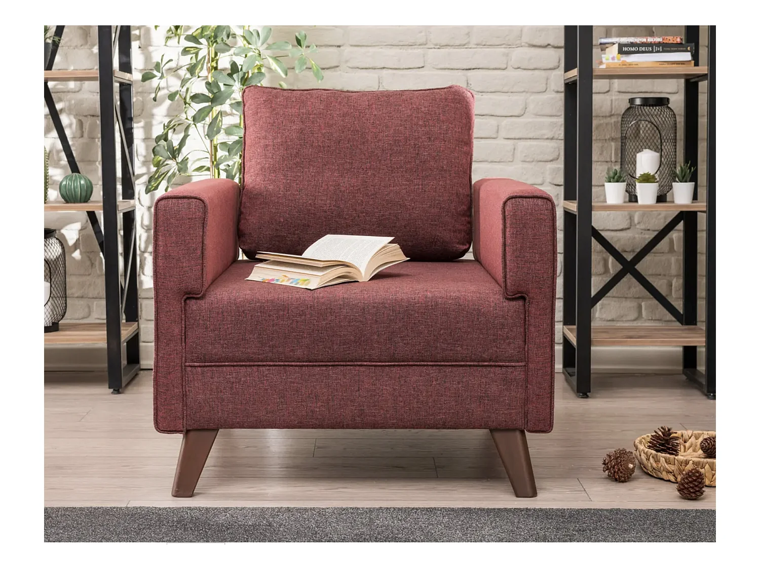 Sillón 1 plaza tela burdeos Kandy 82 cm