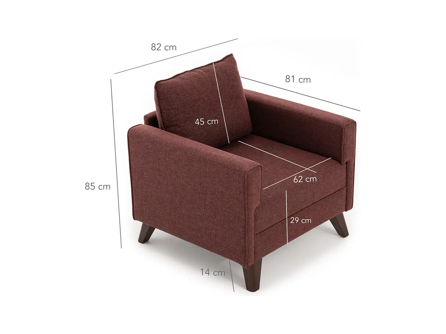 Sillón 1 plaza tela burdeos Kandy 82 cm