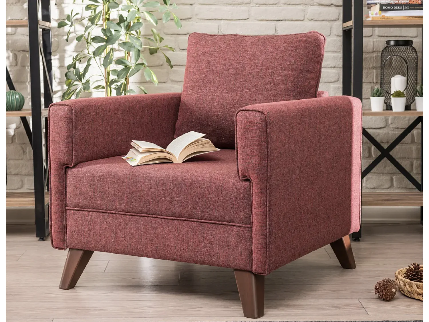 Sillón 1 plaza tela burdeos Kandy 82 cm