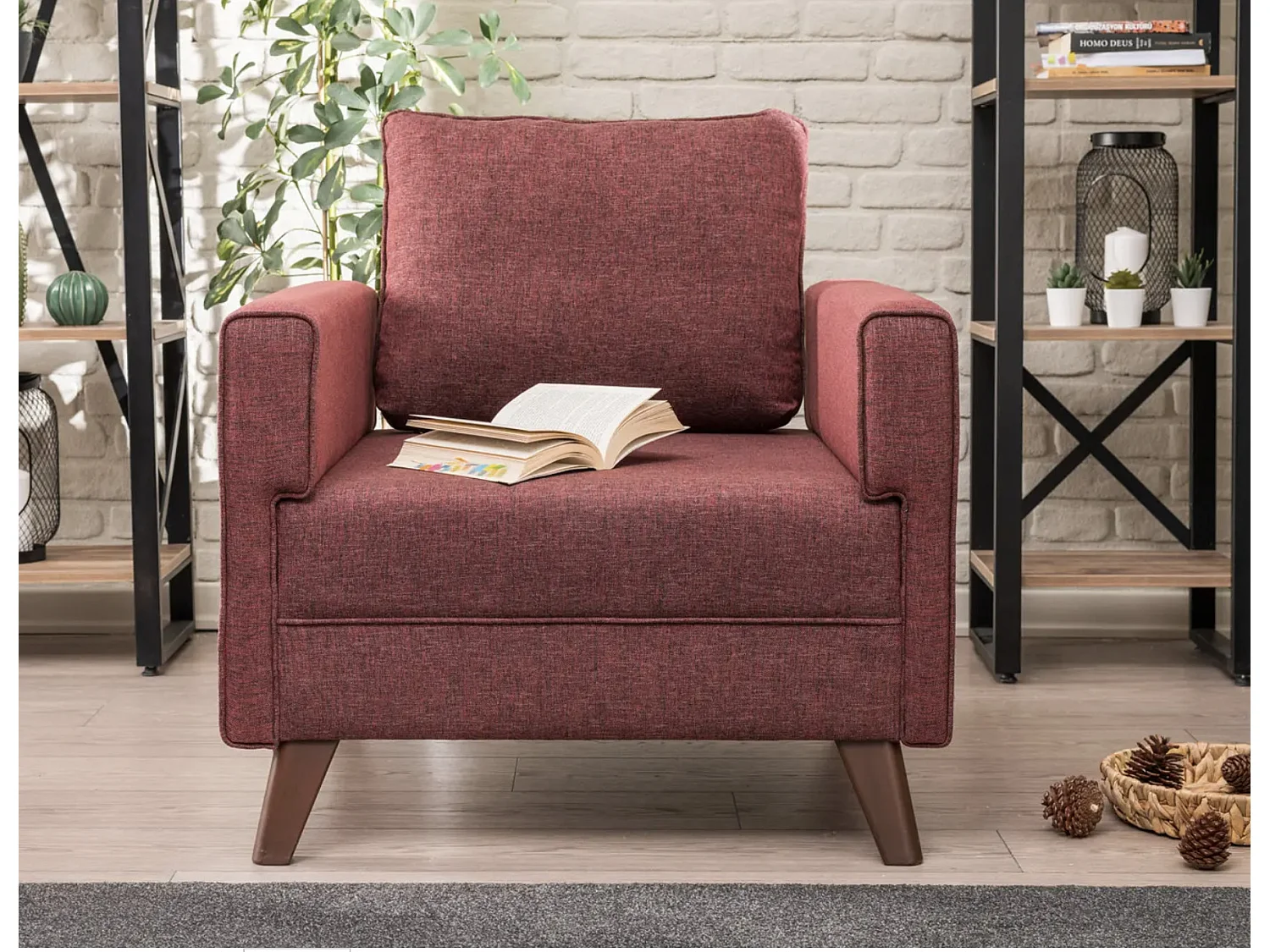 Sillón 1 plaza tela burdeos Kandy 82 cm