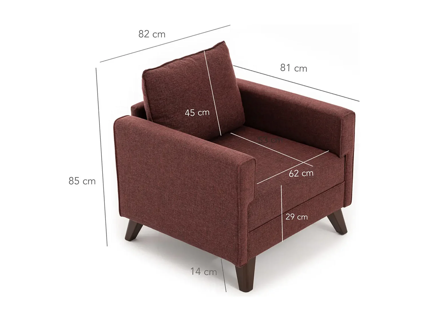 Sillón 1 plaza tela burdeos Kandy 82 cm