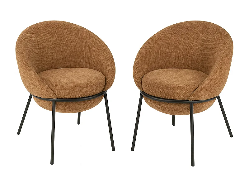 Lot de 2 fauteuils en tissu BOOBY – Structure en métal noir et design moderne-Terracotta