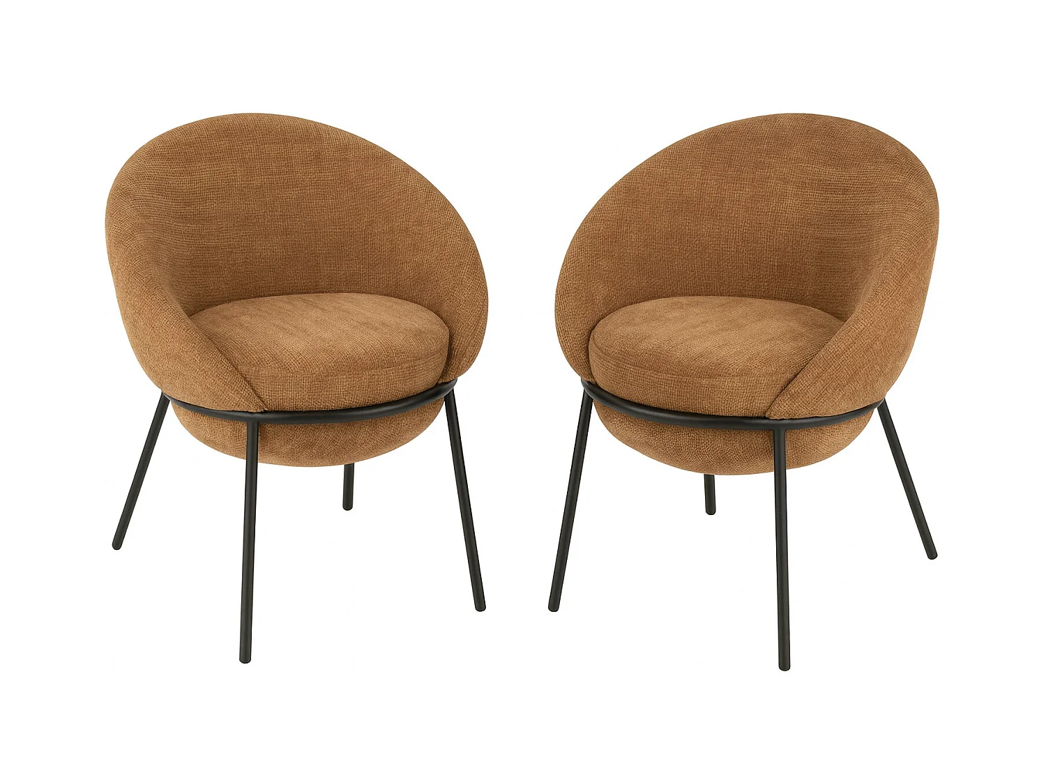 Lot de 2 fauteuils en tissu BOOBY – Structure en métal noir et design moderne-Terracotta