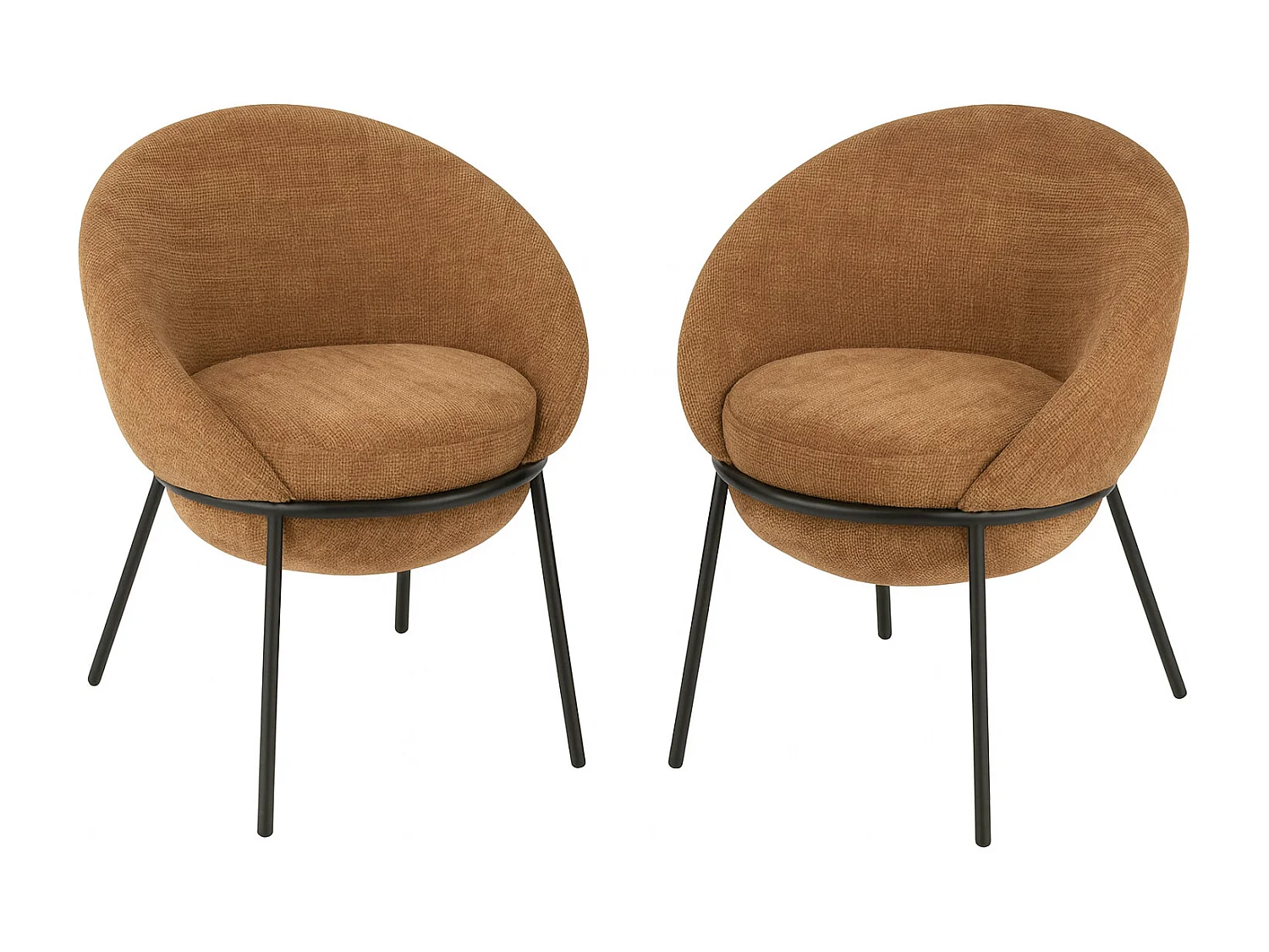 Lot de 2 fauteuils en tissu BOOBY – Structure en métal noir et design moderne-Terracotta