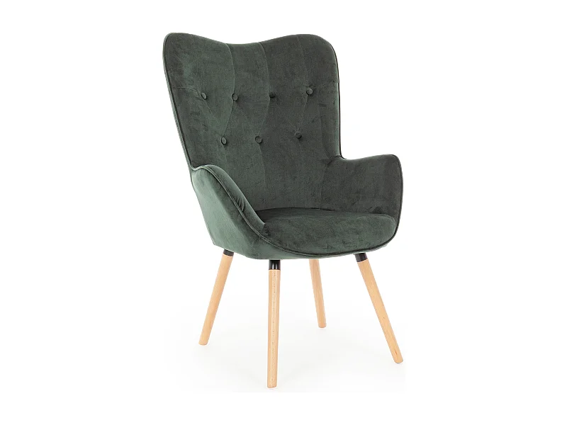 Roméo groene fluwelen fauteuil en houten poten