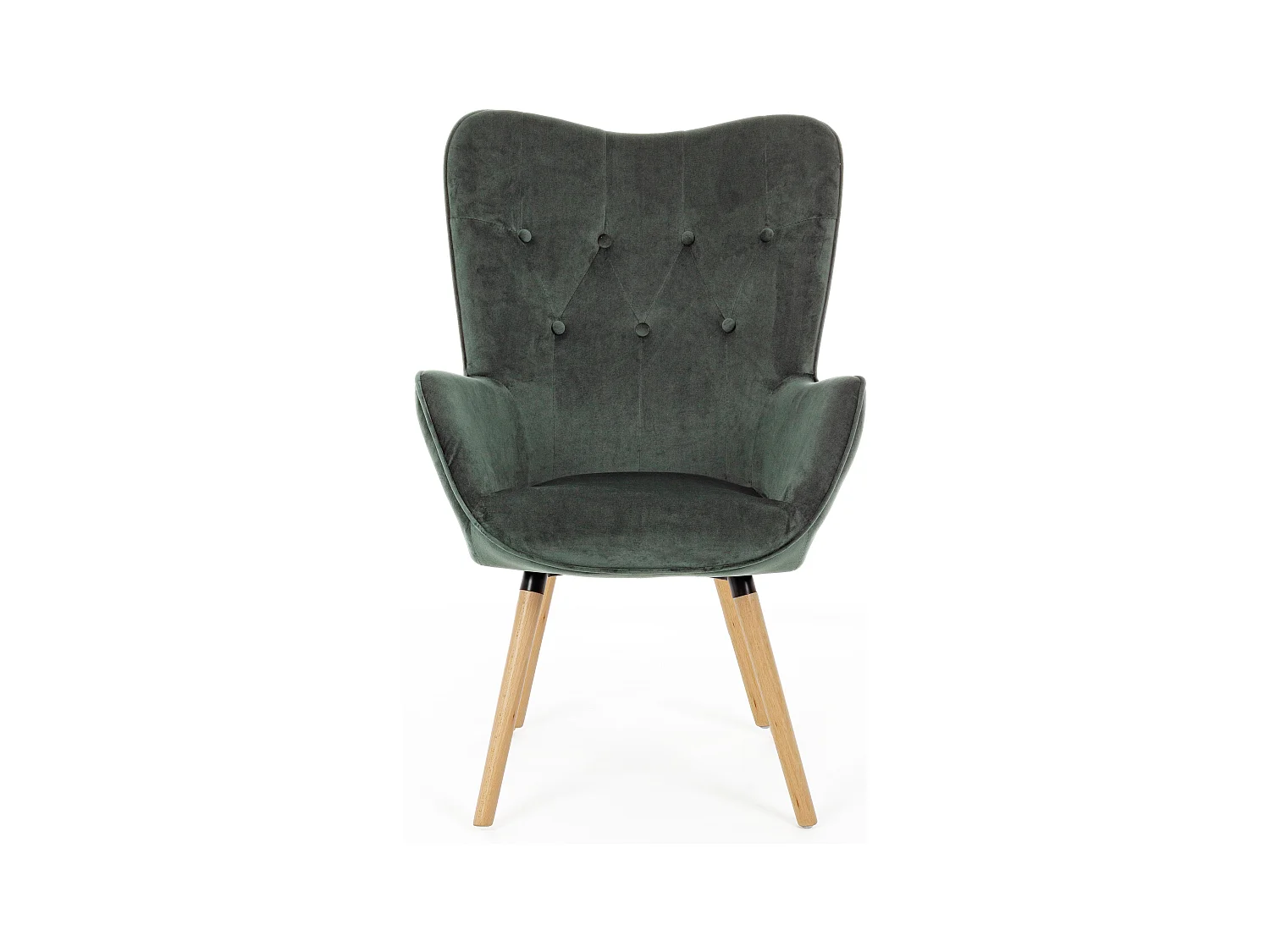 Roméo groene fluwelen fauteuil en houten poten