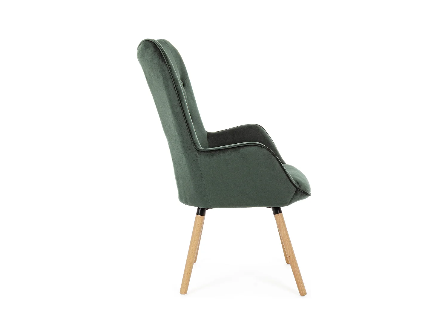 Roméo groene fluwelen fauteuil en houten poten