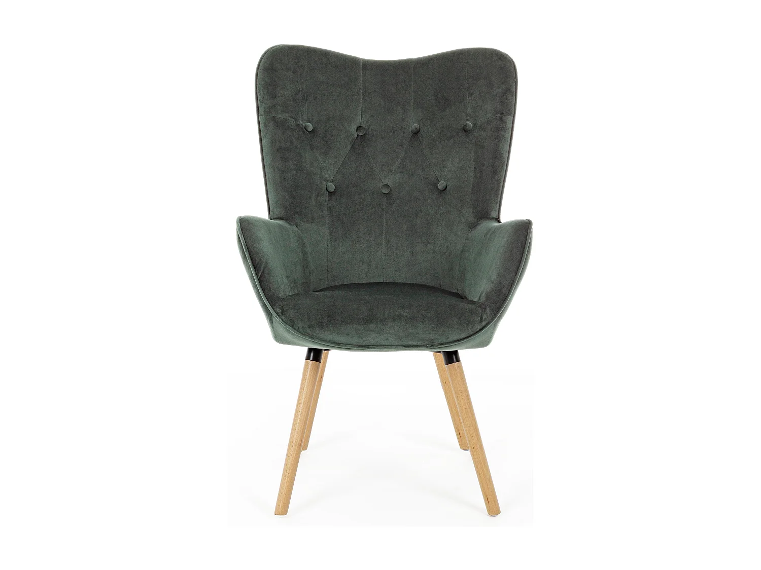 Fauteuil en velours vert et pieds en bois Roméo