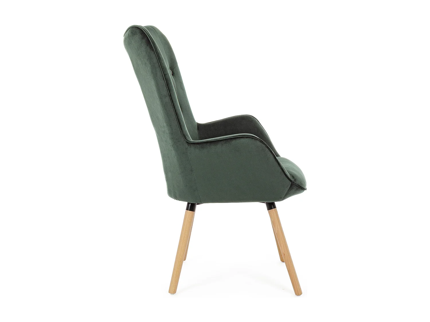 Fauteuil en velours vert et pieds en bois Roméo