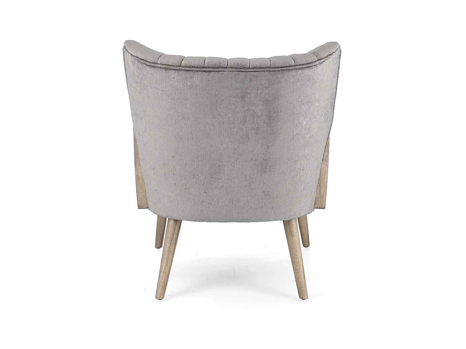 Fauteuil en bois naturel et rotin assise velours gris Rucha 64cm