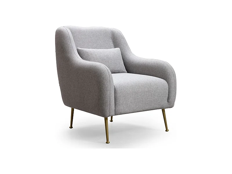Fauteuil moderne tissu gris et piéds métal doré Kezila 78cm