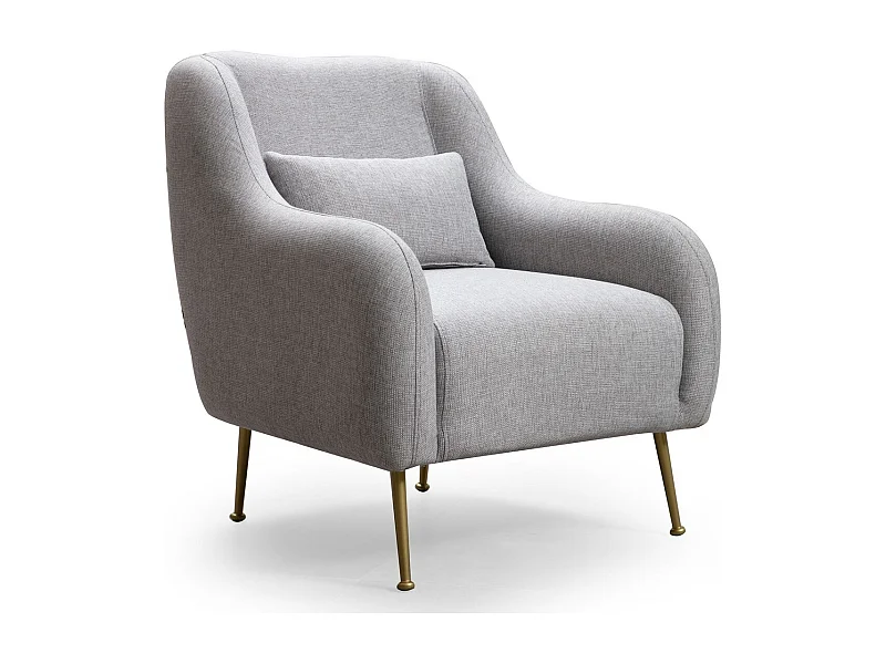 Fauteuil moderne tissu gris et piéds métal doré Kezila 78cm