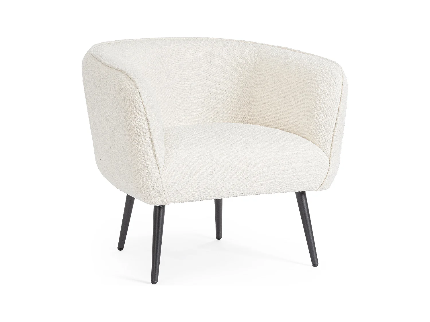 Fauteuil moderne tissu doux bouclé blanc et pieds acier noir Kadole 76cm