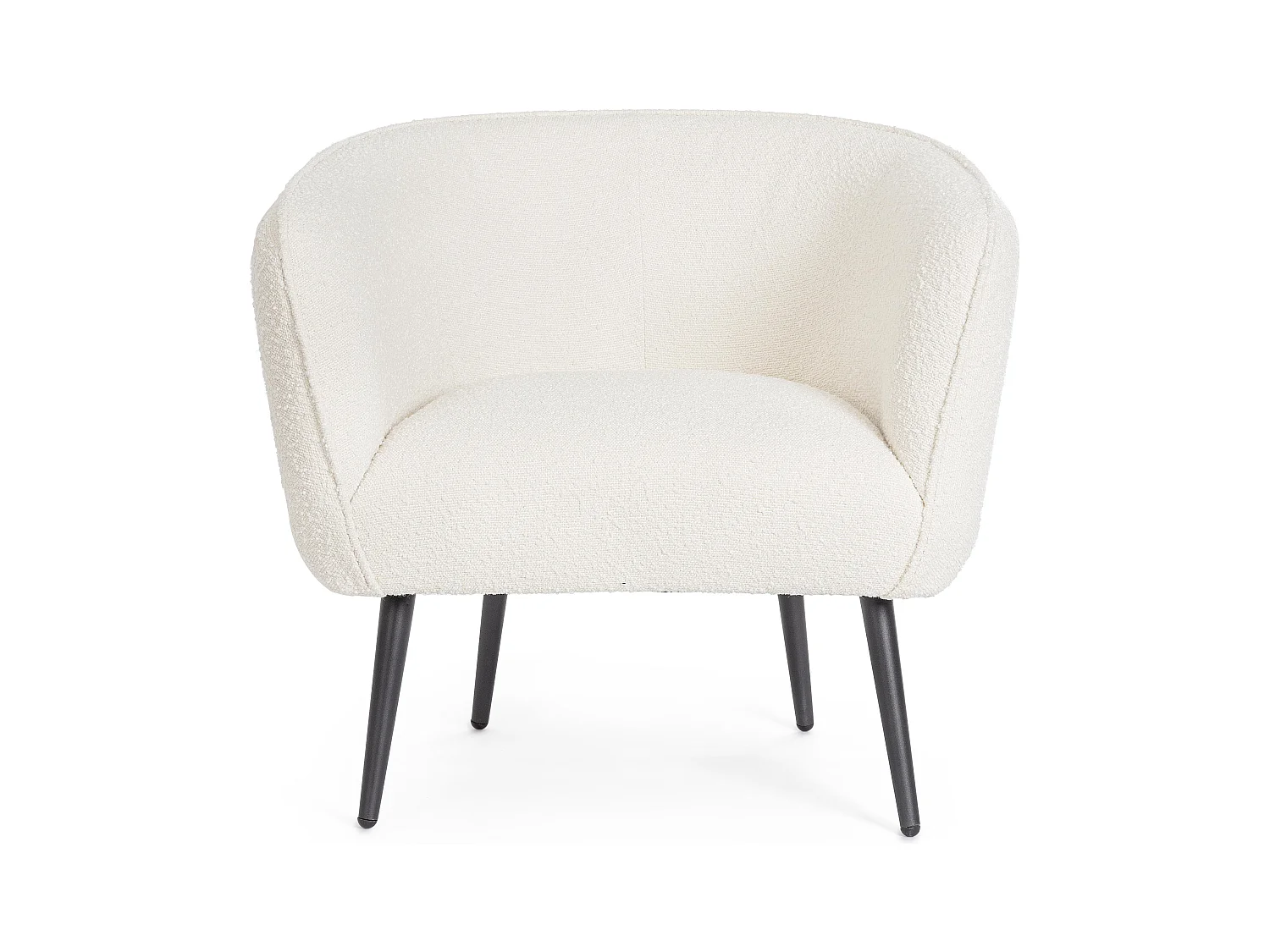 Fauteuil moderne tissu doux bouclé blanc et pieds acier noir Kadole 76cm