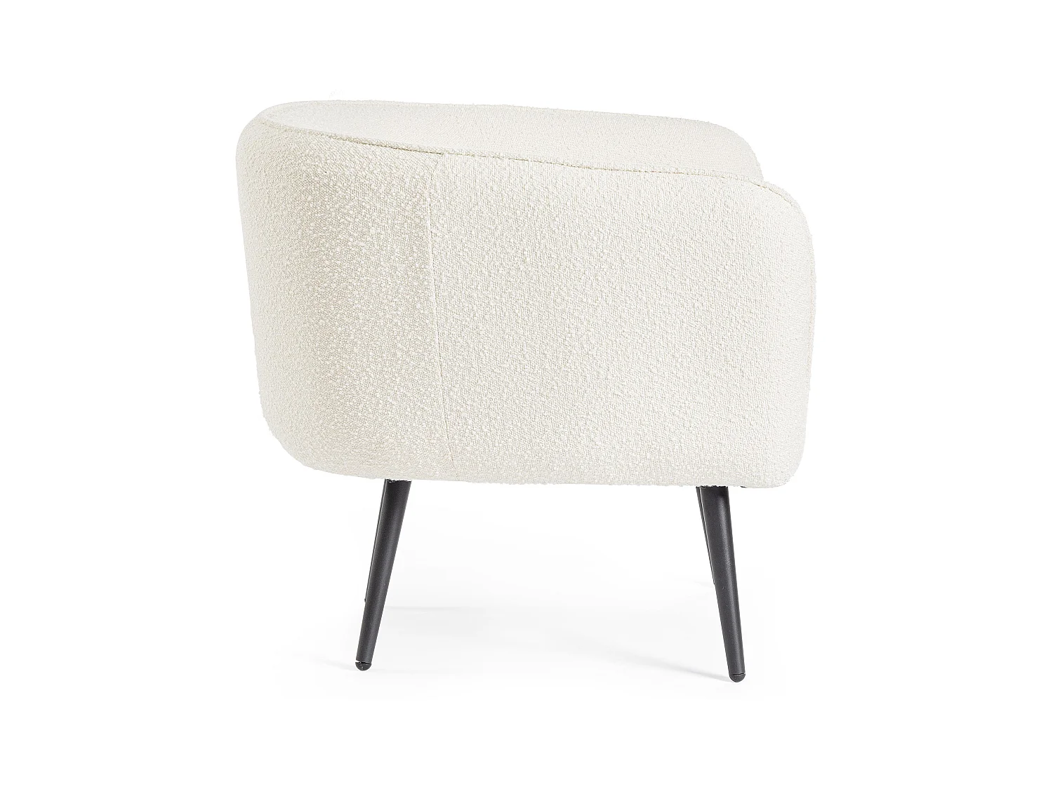 Fauteuil moderne tissu doux bouclé blanc et pieds acier noir Kadole 76cm