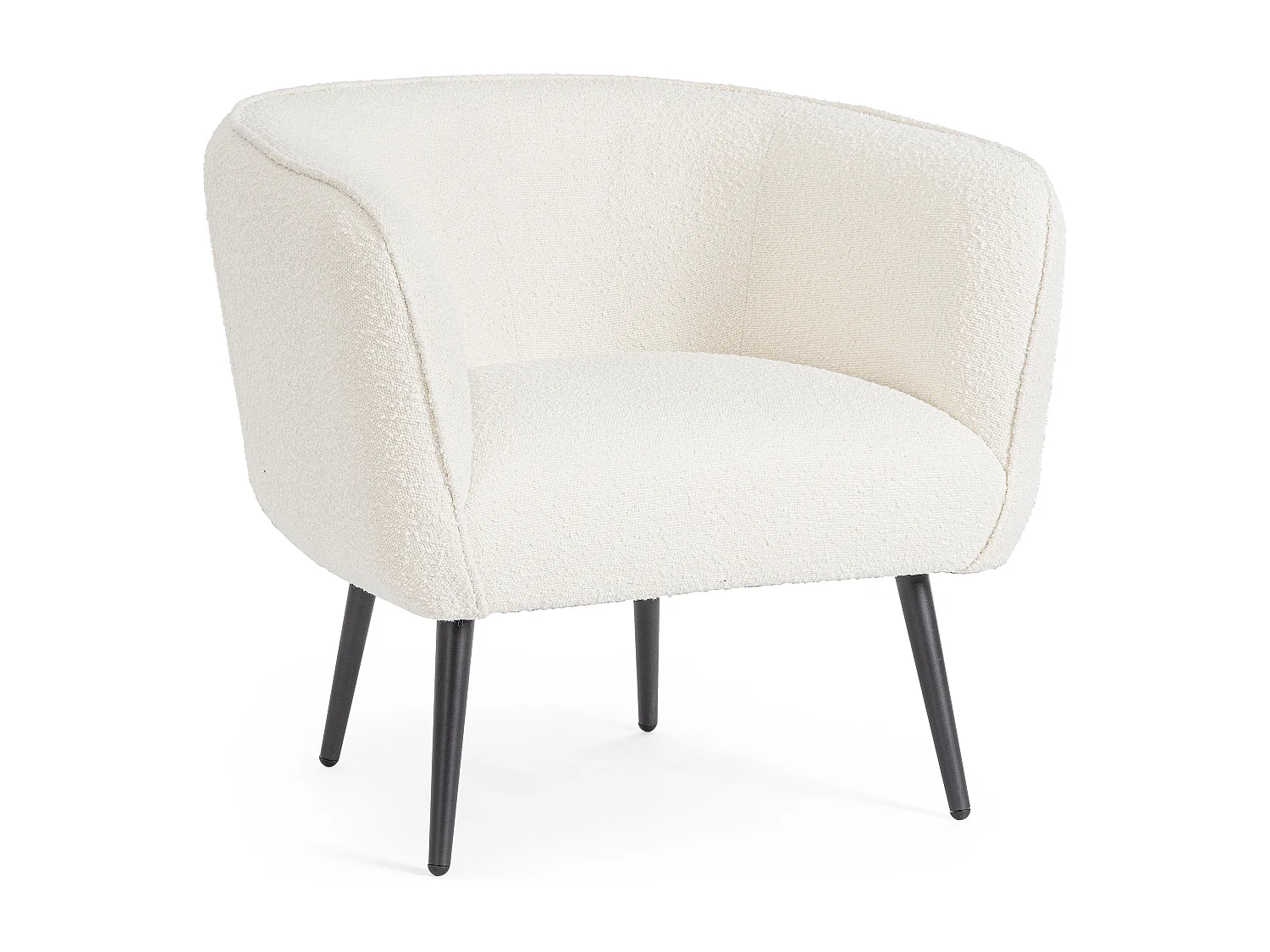 Fauteuil moderne tissu doux bouclé blanc et pieds acier noir Kadole 76cm