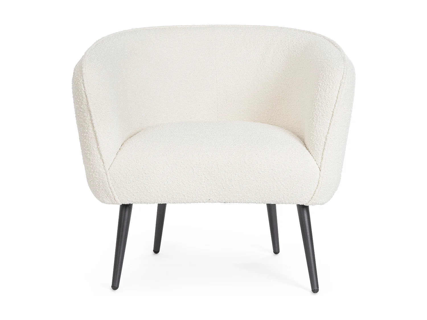 Fauteuil moderne tissu doux bouclé blanc et pieds acier noir Kadole 76cm