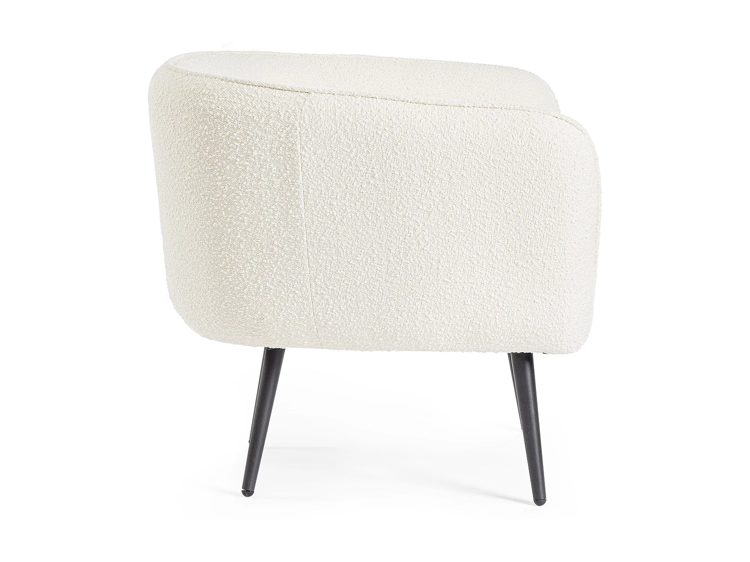 Fauteuil moderne tissu doux bouclé blanc et pieds acier noir Kadole 76cm