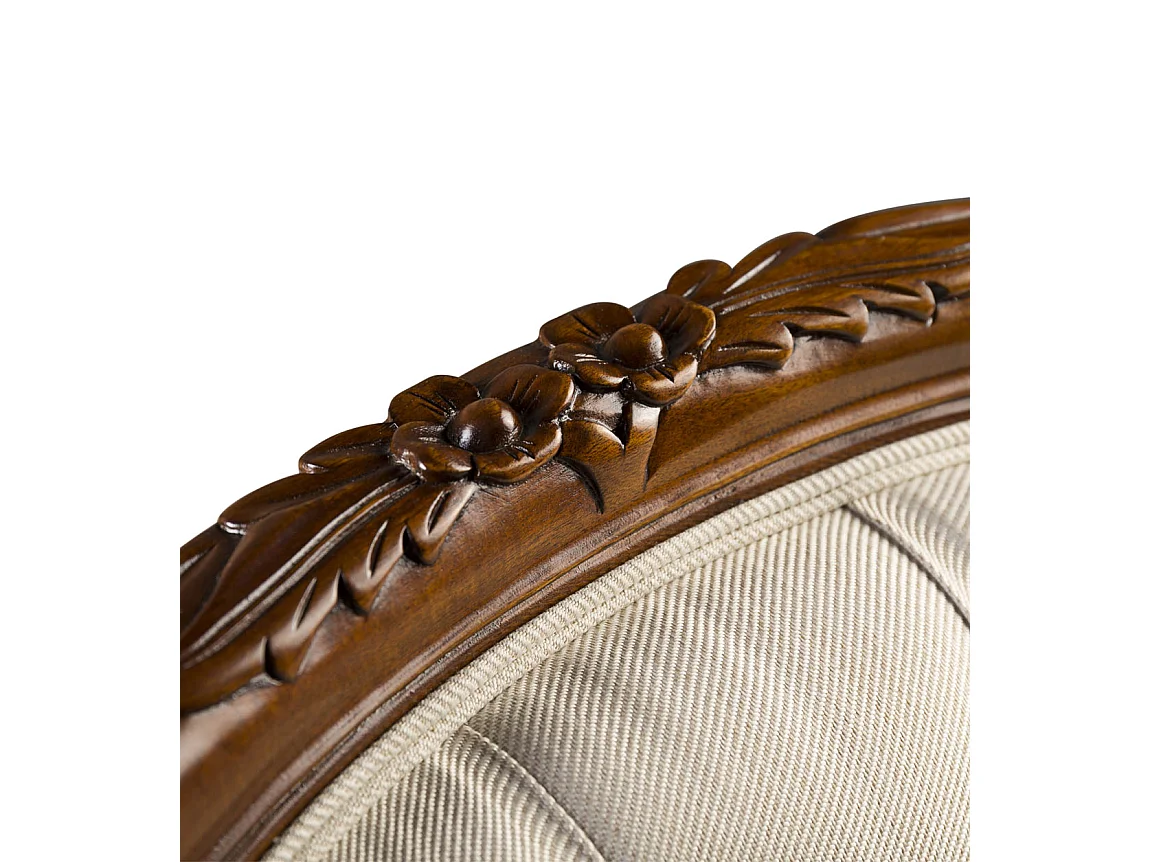 Fauteuil en bois d'acajou marron et assise tissu beige Castle