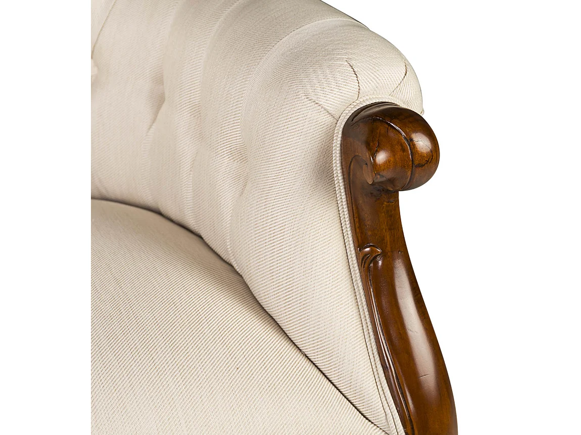 Fauteuil en bois d'acajou marron et assise tissu beige Castle