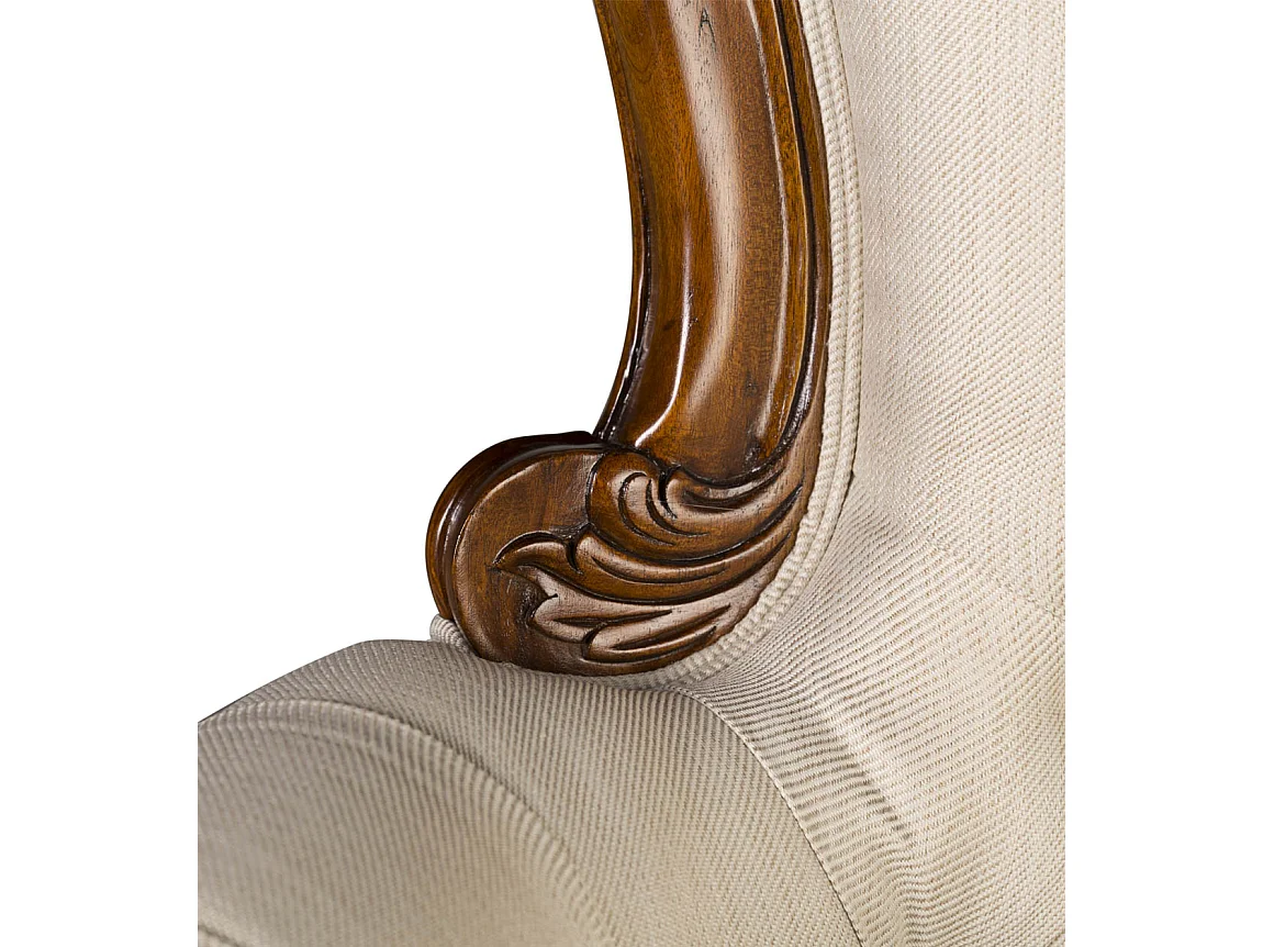 Fauteuil en bois d'acajou marron et assise tissu beige Castle