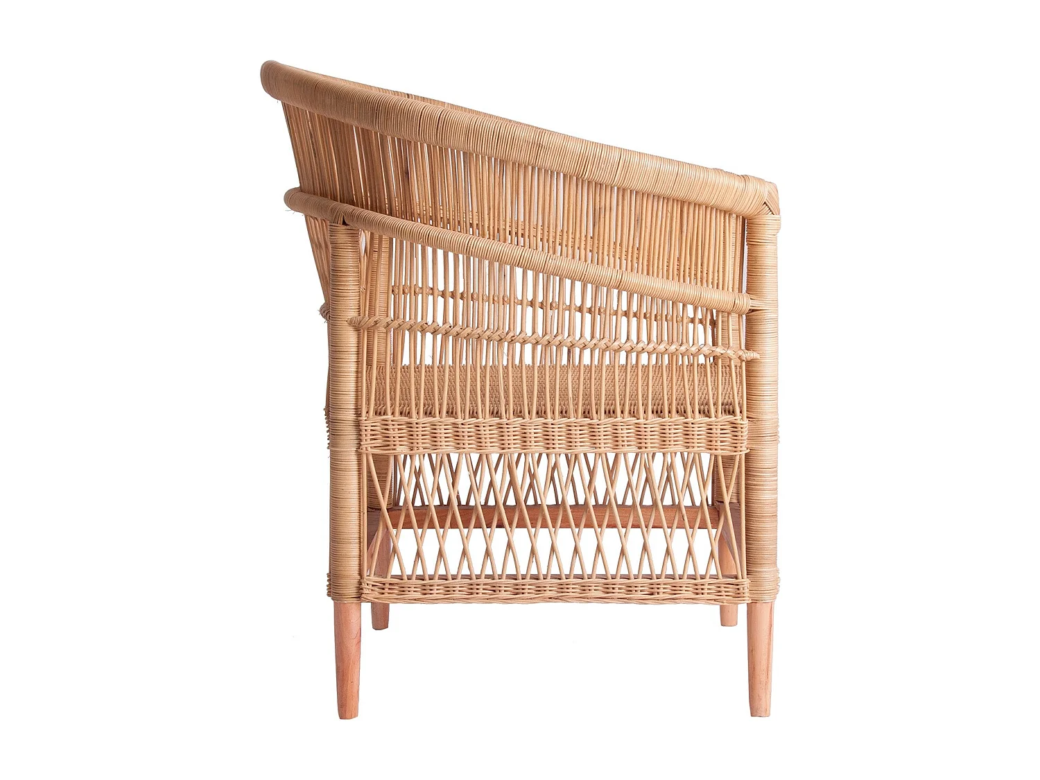 Sillón de ratán claro y asiento de tela de algodón blanco Laniih