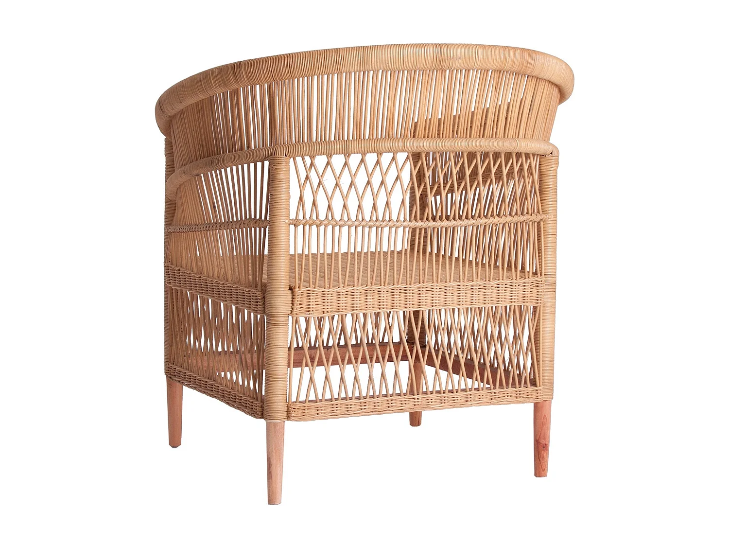 Sillón de ratán claro y asiento de tela de algodón blanco Laniih