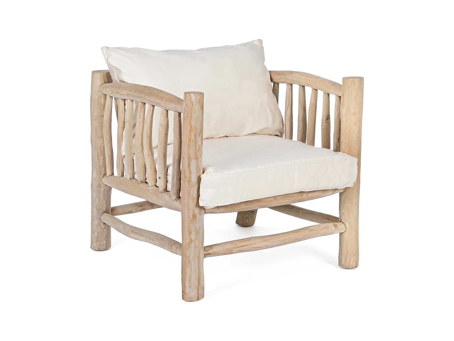 Fauteuil en bois teck naturel avec coussin blanc Sary