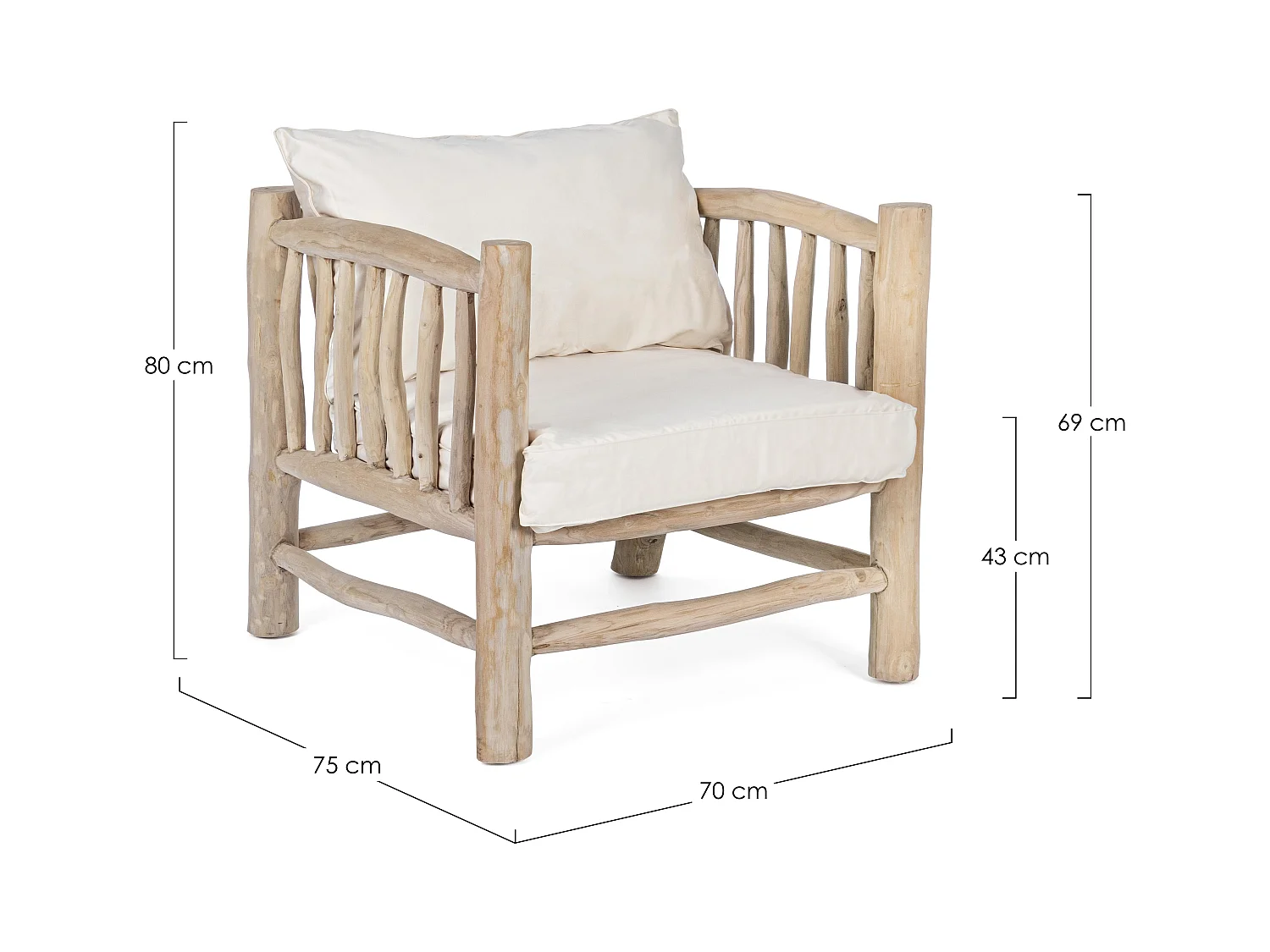 Fauteuil en bois teck naturel avec coussin blanc Sary