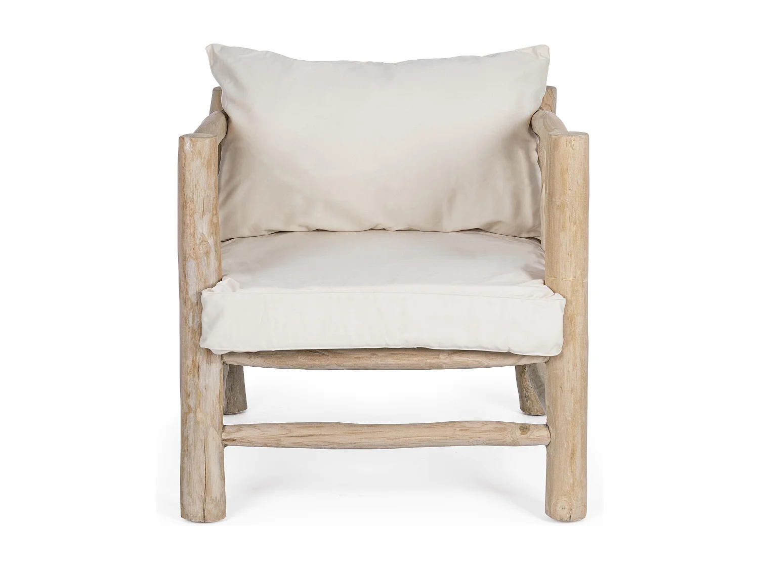 Fauteuil en bois teck naturel avec coussin blanc Sary